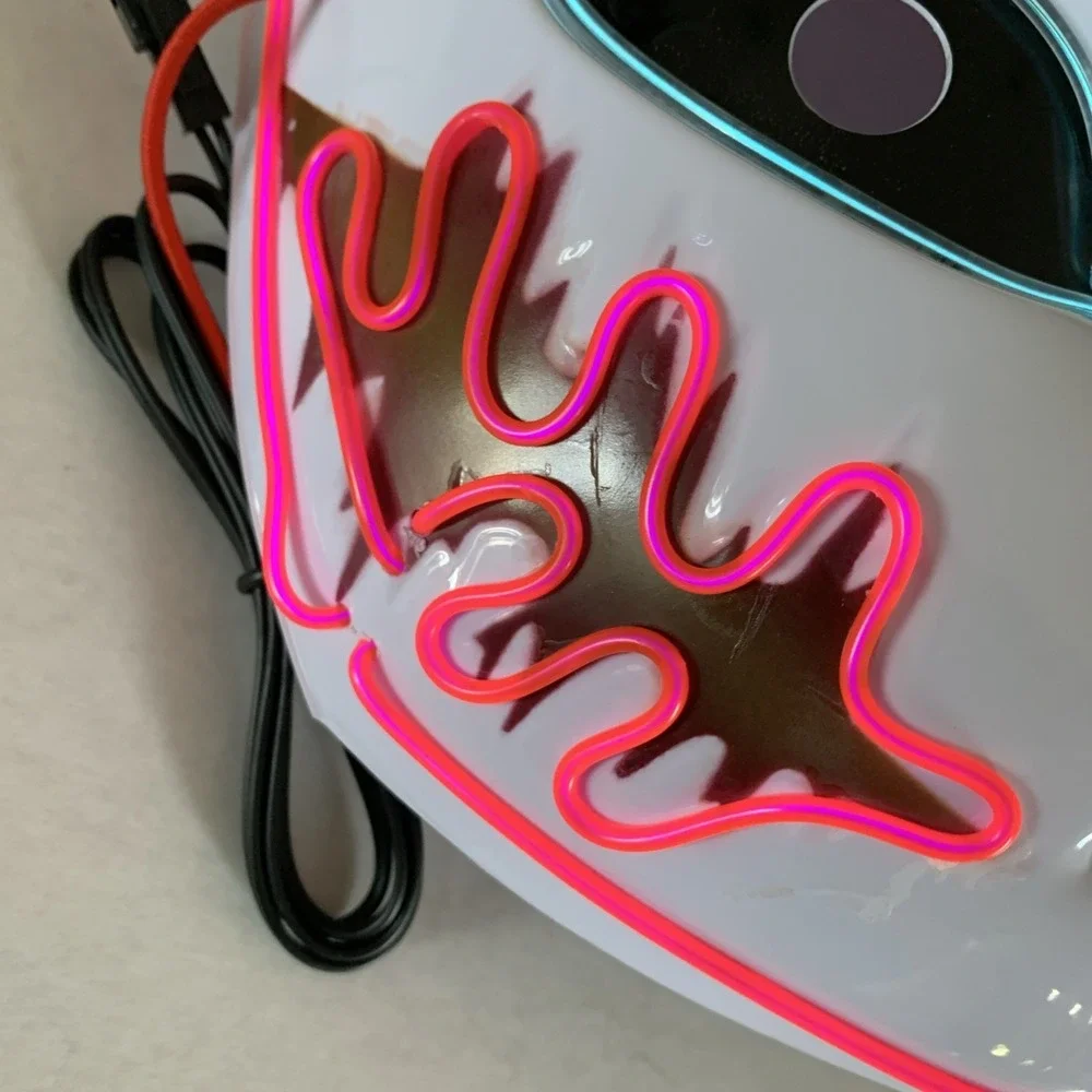 Anime Demon Slayer LED‎ Light up Mask White W Pink And Blue Light Halloween